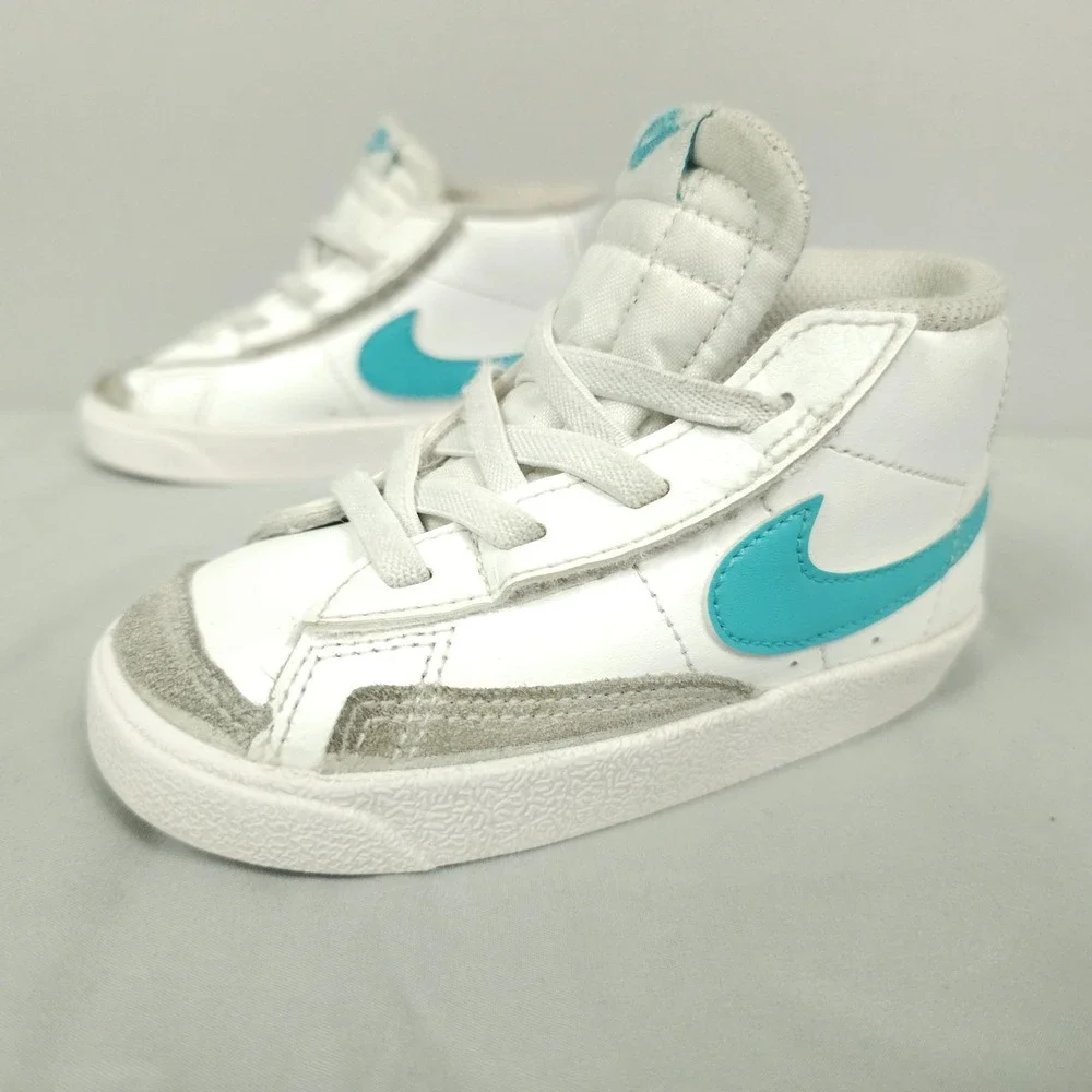 Nike Blazer Mid 77 Shoes TD Size 8C Toddler White Dusty Cactus Aqua Leather Mid